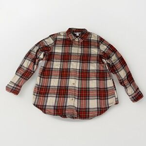 OLD NAVY Womens Plaid Flannel Button Down Shirt XL Long Sleeve Red Tan‎ Holiday
